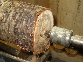 tailstock end is flattened in preparation for a face plate