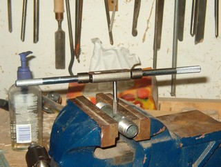 wood turning lathe project, making hollowing tools, tapping for tool holder