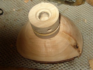 attach a glue block to the bowl blank