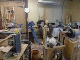 Two of the wood lathes and the grinder