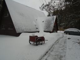 	I took some time to shovel the path the garage workshop.	